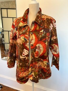 Kaktus Multicolor Vintage-Inspired Patterned Blazer Jacket